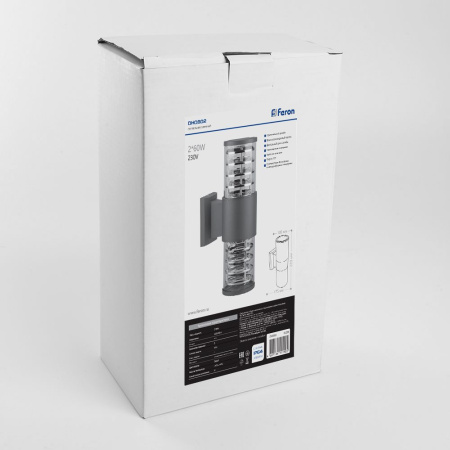 Светильник садово-парковый Feron DH0802, на стену вверх/вниз, 2*E27 230V, серый