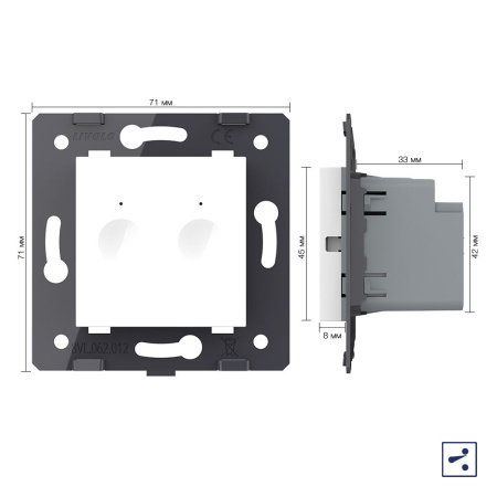 Двухклавишный проходной сенсорный выключатель Module, цвет белый (механизм) Livolo