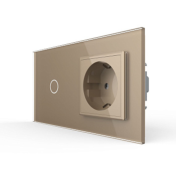 Сенсорный выключатель комбинированный на 1 линию 1 розетка 2 модуля Золотой Livolo