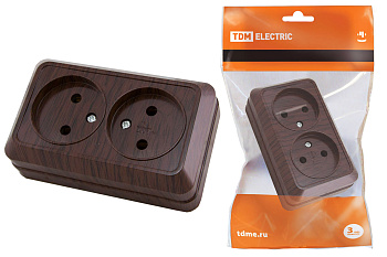 Розетка двойная 2П открытой установки IP20 10А, бук "Ладога" TDM Розетка двойная 2П открытой установки IP20 10А, бук "Ладога" TDM