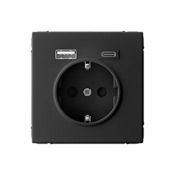 ARTGALLERY РОЗЕТКА 16А с 2 USB A+C, 5В/2,4А/3,0А, 2х5В/1,5А, механизм, КАРБОН Systeme Electric