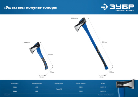 Топор-колун Ушастый, 2000/3100 г, 900 мм ЗУБР