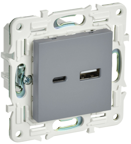 SKANDY Розетка USB A+C 18Вт SK-R13Gr серый IEK SKANDY Розетка USB A+C 18Вт SK-R13Gr серый IEK