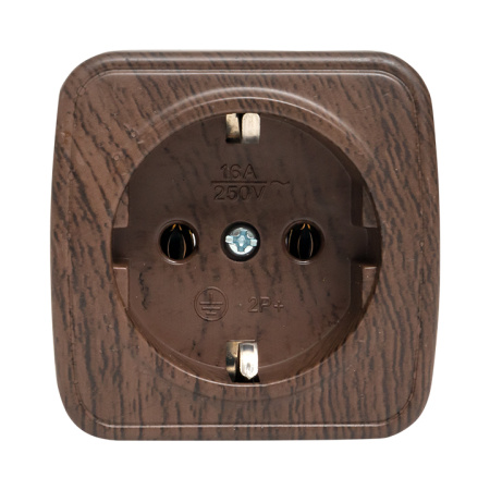 Минск Розетка 1-местная ОП 16А с заземлением тёмное дерево EKF