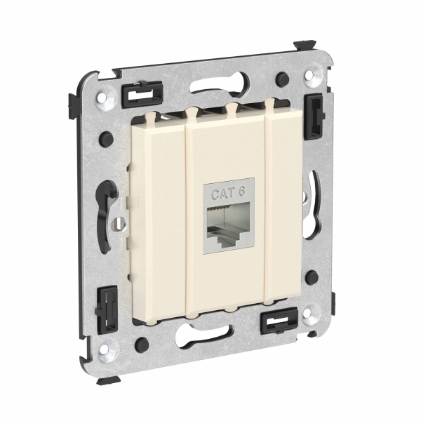 Компьютерная розетка RJ-45 без шторки в стену, кат.6 одинарная экранированная, "Avanti", "Ванильная дымка" DKC