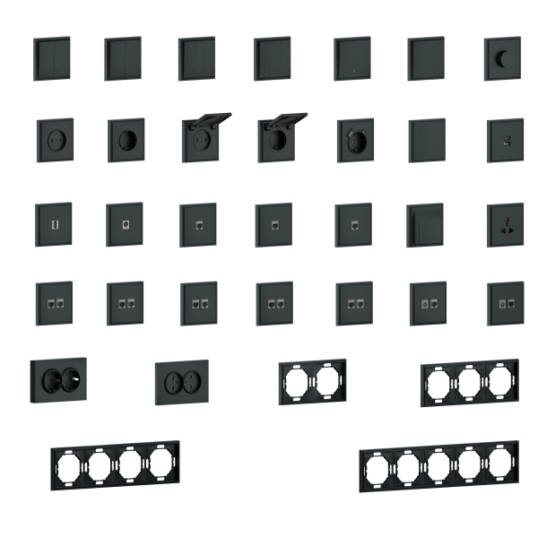 Donel S08 черный графит накладка для розетки Schuko с зарядным устройством USB A+C, со шторками 16A 250 В~,серия DB