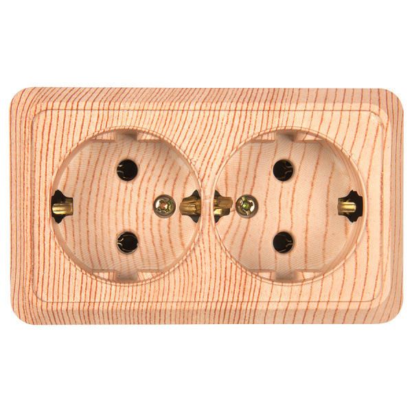 Розетка двойная 2П+3 открытой установки IP20 16А 250В (керамика) сосна "Альфа" General