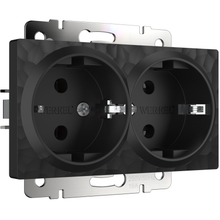 Hammer Механизм розетки без лицевой панели СУ 2 мест. с зазем. 16А Черный IP20 Werkel