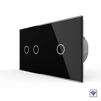 Сенсорный радиоуправляемый выключатель 3 клавиши (2-1), 2 поста Черный Livolo