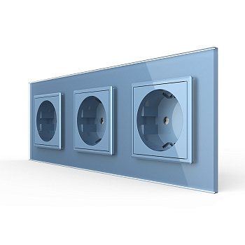 Розетка электрическая 16А 3 поста, цвет синий Livolo