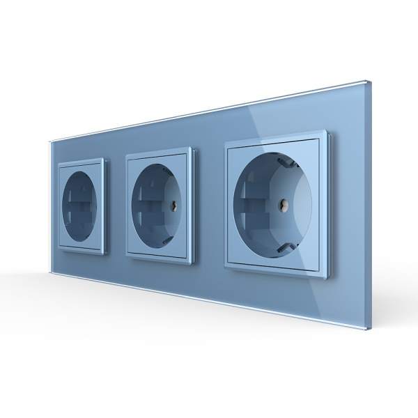 Розетка электрическая 16А 3 поста, цвет синий Livolo