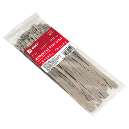 Хомут AISI 304 из нержавеющей стали, 7,9x290 (100 шт) FlexLock PROxima EKF