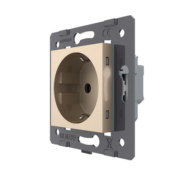 Розетка электрическая с заземлением защитными шторками 16A, зажимы, цвет золотой (механизм) Livolo