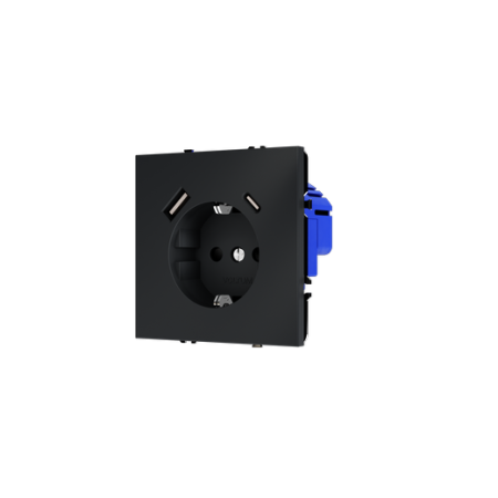 Розетка встраиваемая Voltum S70 с заземлением и защитными шторками, 16А, с USB, A+C, (графит)