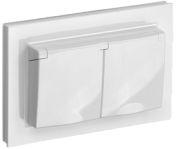 BRITE Розетка 2-местная с з/з с защитными шторками и крышкой 16А в сборе IP44 РСбш12-3-44-БрБ белый 