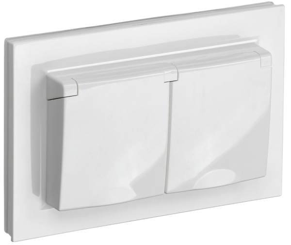 BRITE Розетка 2-местная с з/з с защитными шторками и крышкой 16А в сборе IP44 РСбш12-3-44-БрБ белый 