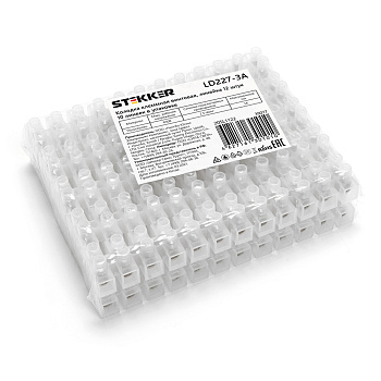 Колодка клеммная винтовая STEKKER, линейка 12 штук, полиэтилен, LD227-3A