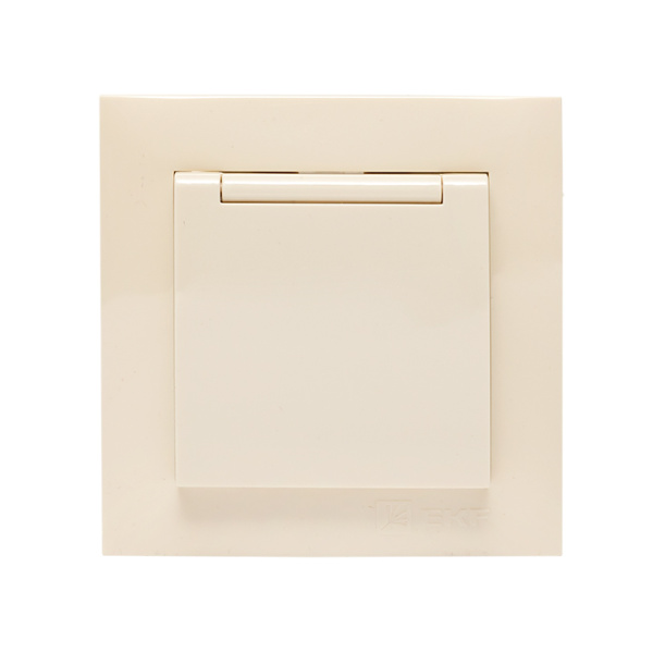 Валенсия Розетка 1-местная с/з 16А кремова с крышкой и защ, штор, EKF