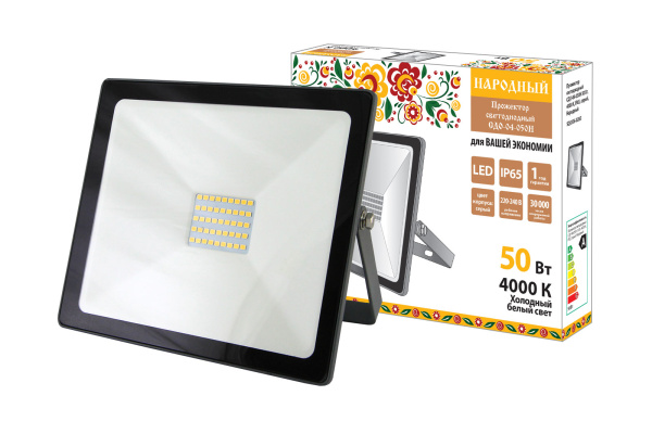 Прожектор светодиодный СДО-04-050Н 50 Вт, 4000 К, IP65, серый TDM, Народный TDM