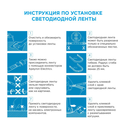 SL-27 Комплект светодиодной ленты 12В, 4,8Вт/м, smd3528, 60д/м, IP65, 220Лм/м, ширина подложки 8мм, 5м, т/б, 3000К, с аксессуарами (адаптер... APEYRON