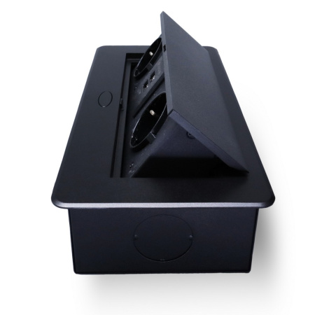 Розетка горизонтальная выдвижная 2 Euro 16A, 2 USB A с блоком 5В/2.1А черный RocketSocket