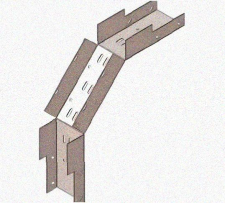 Лоток замковый перфорированный КСЗ 300х100-90 УТ1,5 для поворота трассы вниз на 90, оцинкованный лист S1,5