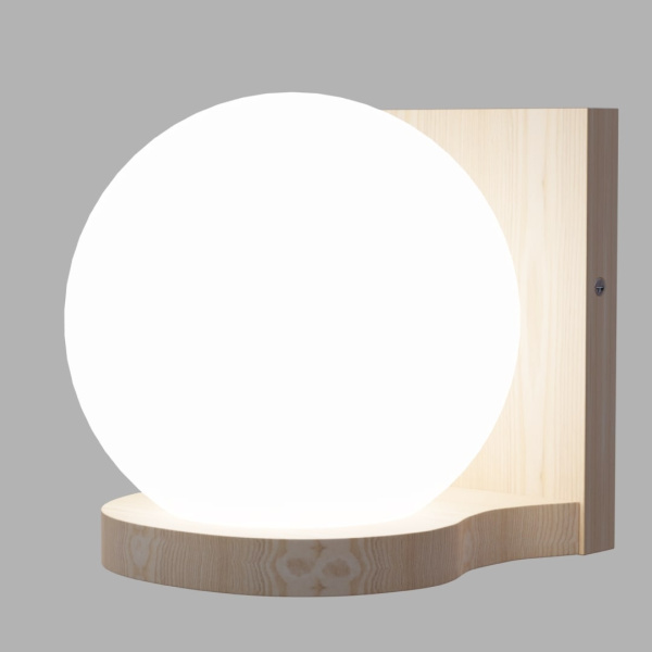 16-02 Светильник декоративный настенный, деревянная подставка, шар, размер: 16*15*12 см APEYRON