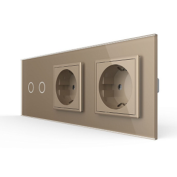 Сенсорный выключатель комбинированный на 2 линии 2 розетки 3 модуля Золотой Livolo