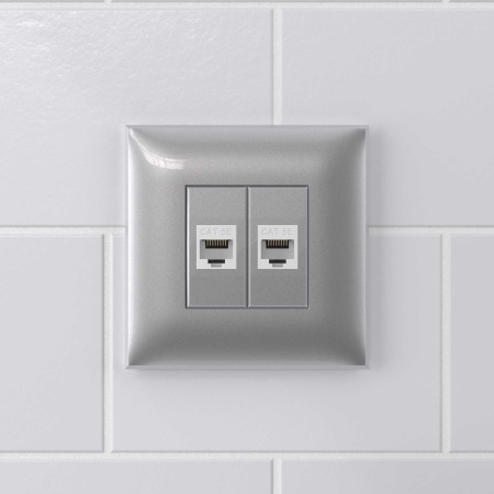 Компьютерная розетка RJ-45 без шторки в стену, кат.5е двойная, "Avanti", "Закаленная сталь" DKC