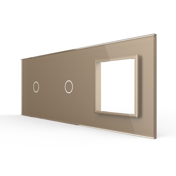 Панель тройная: 1 выключатель + 1 выключатель + 1 розетка Золотая Livolo