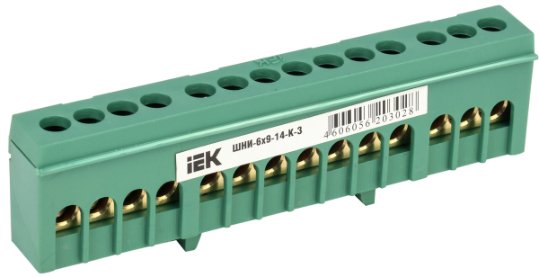 Шина PE "земля" в корпусном изоляторе на DIN-рейку ШНИ-6х9-14-К-З IEK