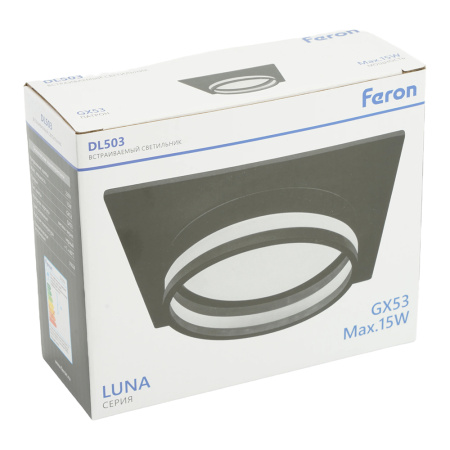 Светильник потолочный встраиваемый, 15W 230V GX53, черный, квадрат, без лампы, DL503 LUNA Feron
