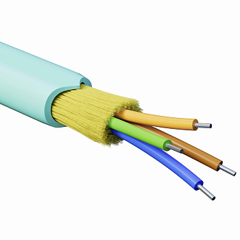 Кабель волоконно-оптич., расп.,арамидные упр.нити, внутр., нг(А)-HF, 4 ОВ, категория OM3(G.651.1) плотный буфер, 0,4 кН, барабан 2000 м DKC