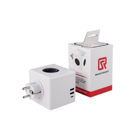 Разветвитель Cube Original Lite 3 Euro 16А, 3 USB 2A+C с блоком 5В/3.1А RocketSocket, цвет белый-серый