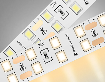 Светодиодная лента двухрядная GS3601 2835 204Led/ 20W m/ 24V IP20 3000K/ 5000*14*1.2mm/ кратность резки 72mm (2 конт.) Ambrella Light