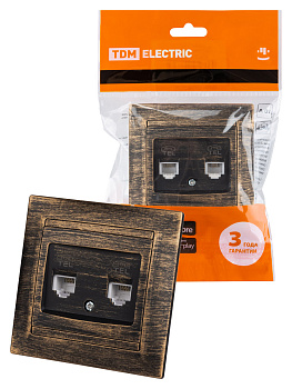 Розетка двойная телефонная RJ11 старинная бронза "Лама" TDM