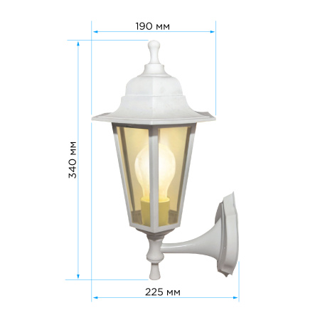 11-99 НБУ 06-60-001 ЛЕДА1 БЕЛ Светильник-фонарь настенный белый 6-гранный прозрачное стекло Apeyron