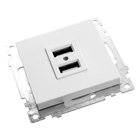 Розетка USB 2-местная (механизм), STEKKER GLS10-7115-01, 250B, 2,1А, серия Катрин, белый