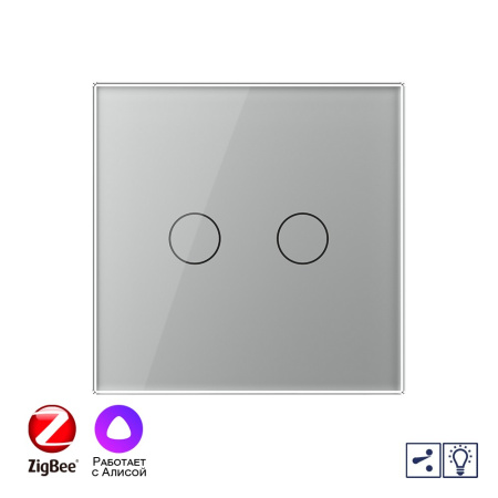 Двухклавишный проходной умный сенсорный диммер Livolo ZigBee, 1 пост, Серый VL-C702SD2Z-2IG