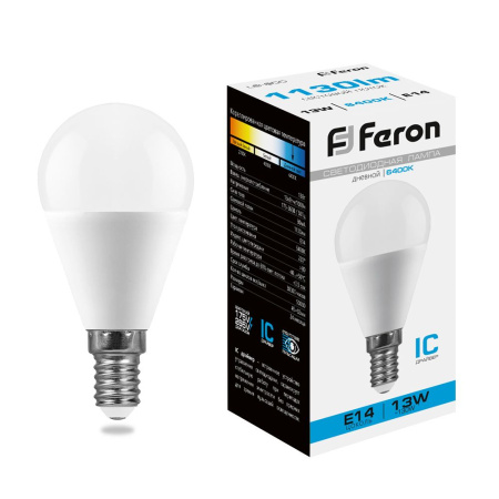 Лампа светодиодная Feron LB-950 Шарик E14 13W 6400K Лампа светодиодная Feron LB-950 Шарик E14 13W 6400K
