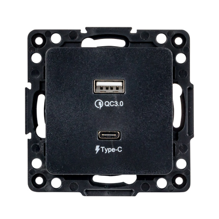 Стокгольм Механизм Розетки с 2USB type-A + type-C черный EKF