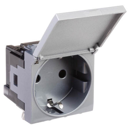 Розетка с крышкой модульная, 2P+E, с з/ш, "Avanti", "Закаленная сталь",2 модуля DKC