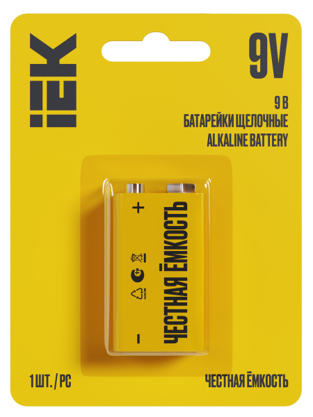 Элемент питания Alkaline 6LR61 9V (1шт/бл истер) щелочная IEK