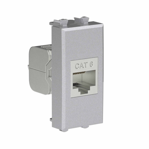 Компьютерная розетка RJ-45 без шторки модульная, кат.6 экранированная, "Avanti", "Закаленная сталь", 1 модуль DKC