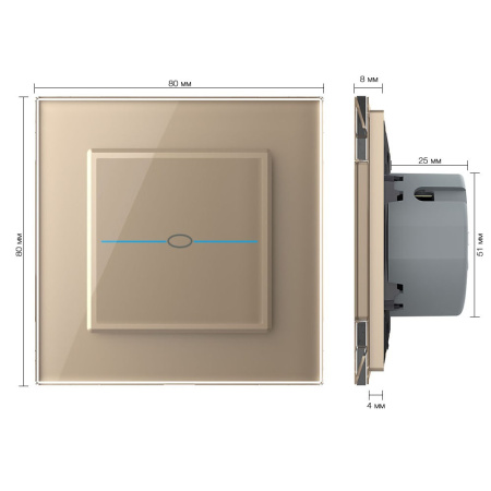 Сенсорный выключатель Quadro 1 клавиша 1 пост Золотой Livolo