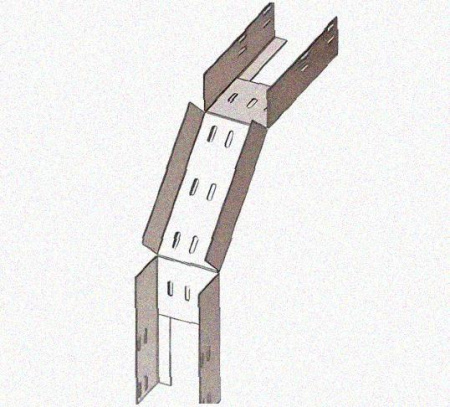 Лоток перфорированный КС 600х150-90 У3 для поворота трассы вниз на 90, окрашенный, S1,5