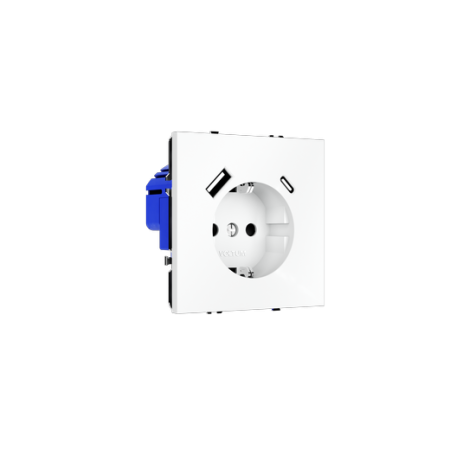 Розетка встраиваемая Voltum S70 с заземлением и защитными шторками, 16А, с USB, A+C, (белый матовый)