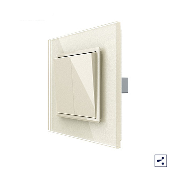 Двухклавишный проходной механический выключатель 1 пост, цвет жемчужный Livolo
