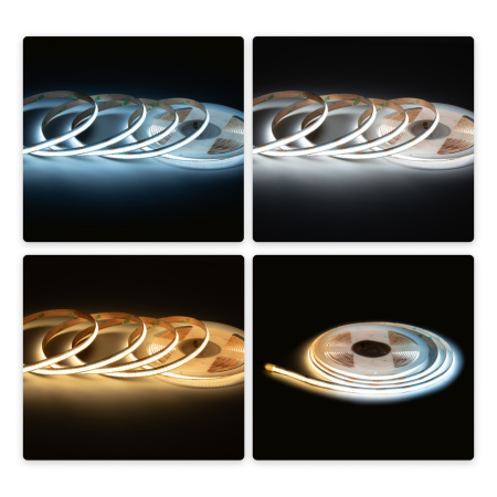 00-492 Светодиодная лента 24В, 10 Вт/м, COB CCT, 560д/м, IP20, 900лм/м, ширина подложки 8мм, 5м, CRI 90+, 3000К+6500К APEYRON