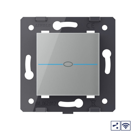 Одноклавишный проходной сенсорный выключатель Quadro с радиоупр., цвет белый (механизм) Livolo